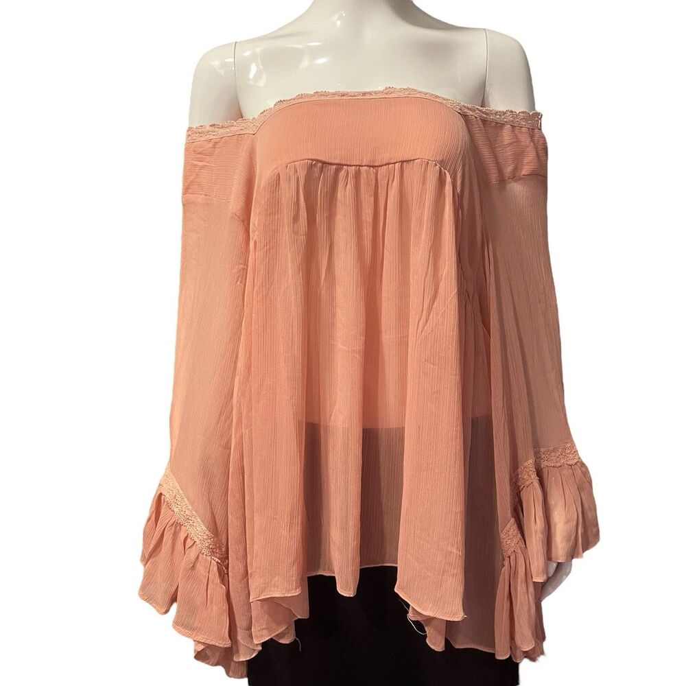 Hayden Los Angeles Ruffle Peplum Top Blouse Sz 2XL Romantic Cottage Lace Pink